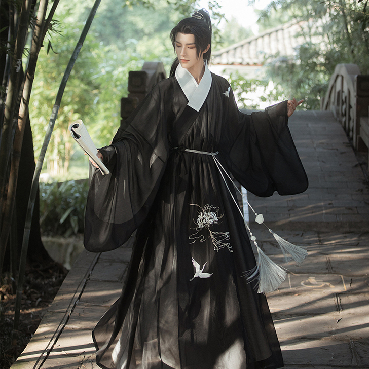 绣罗衣云舟载鹤明制道袍披风春秋正品汉服男女...