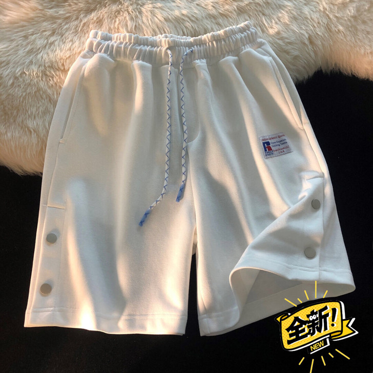 排扣设计感运动短裤男女夏季2021新款休闲...