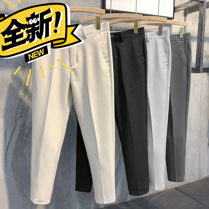 西装裤男 韩版直筒港风修身直筒裤九分裤男...