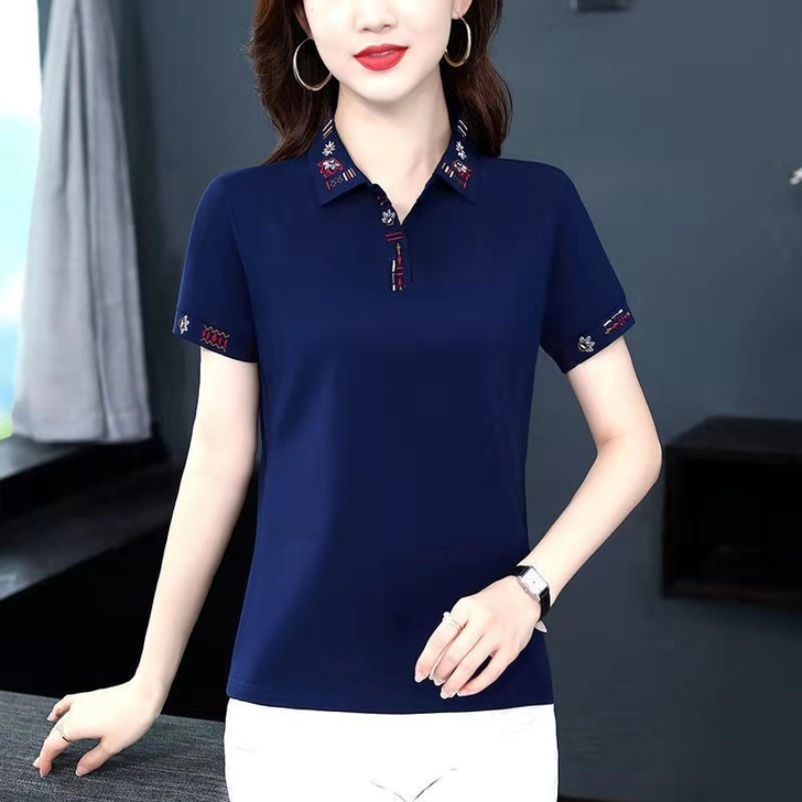 夏季翻领运动T恤女士大码全棉短袖2021新...