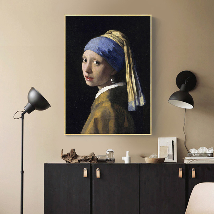 维米尔名画戴珍珠耳环的少女人物油画装饰画客...