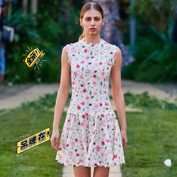 全新 未拆封 法国小众碎花收腰蕾丝裙202...