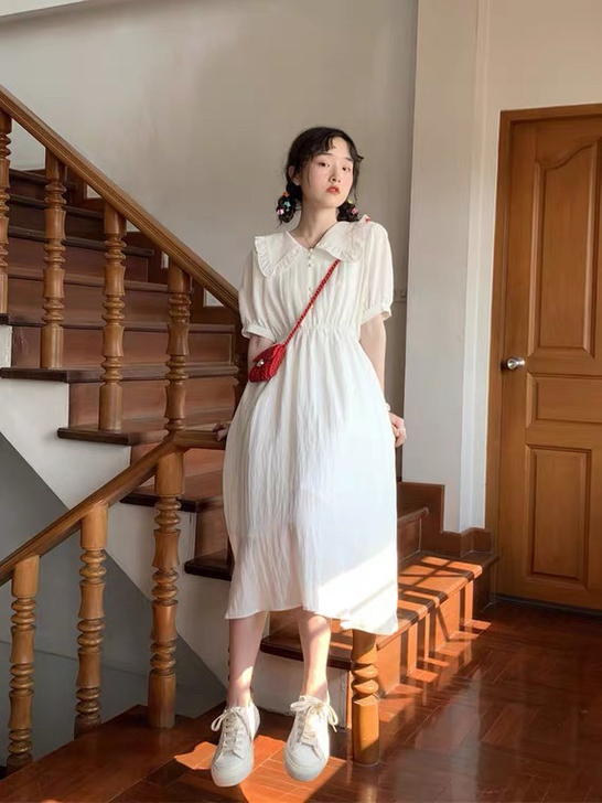 收腰女港风学生裙子森系长裙超仙女公主长款黑...