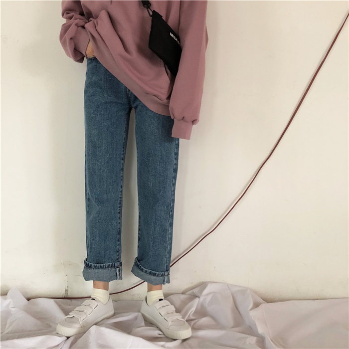 秋装韩版女装复古chic百搭牛仔裤高腰显瘦...