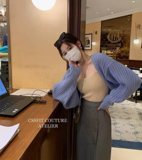 衣服-【迟伞伞】春日色彩~慵懒软糯坑条短款...