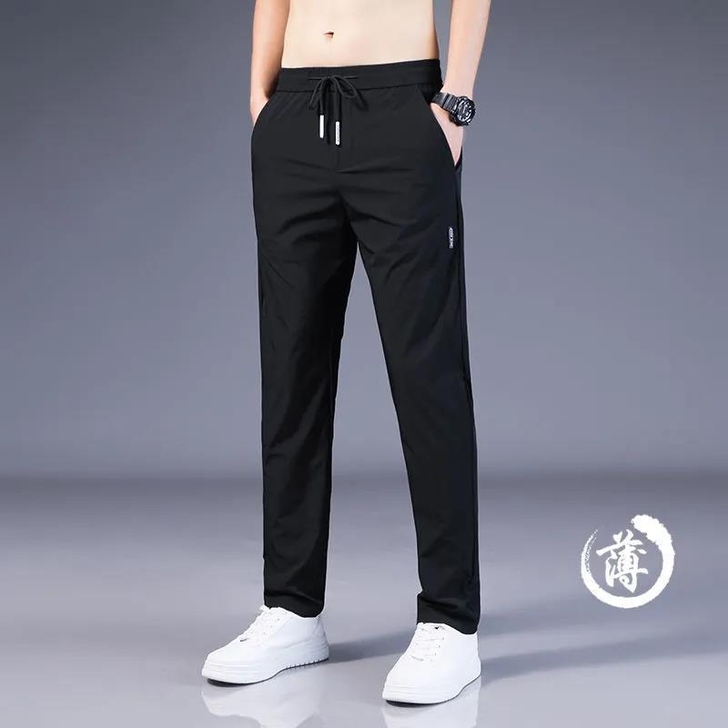 夏季新款冰丝薄款裤子男弹力休闲长裤大码宽松...