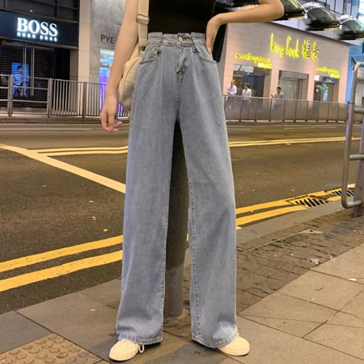 拖地阔腿裤高腰垂感直筒宽松牛仔裤女夏202...