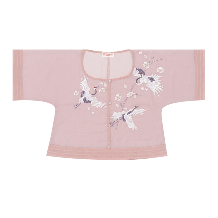 汉尚华莲舞鹤赋原创汉服女装仙鹤刺绣坦领半臂...