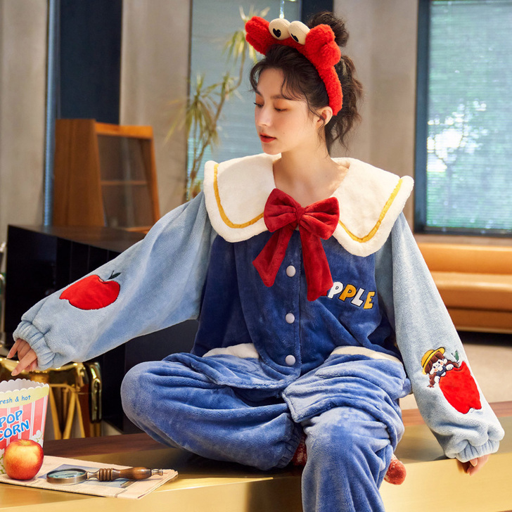 睡衣女可爱迪士尼公主卡通法兰绒珊瑚绒加绒加...