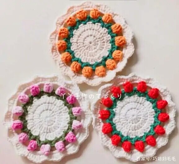 纯手工钩织花型隔热垫，四股精梳棉钩织，用途...