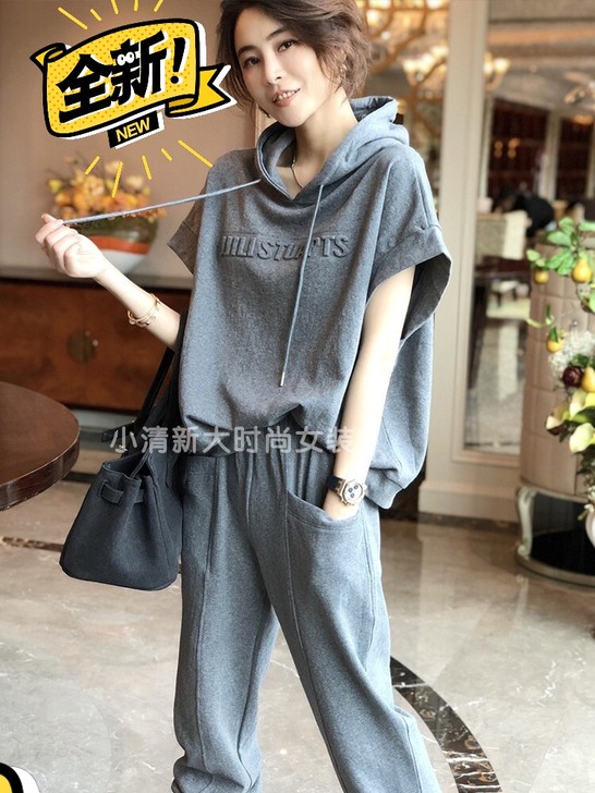 时尚休闲运动套装女夏季网红洋气显瘦短袖宽松...