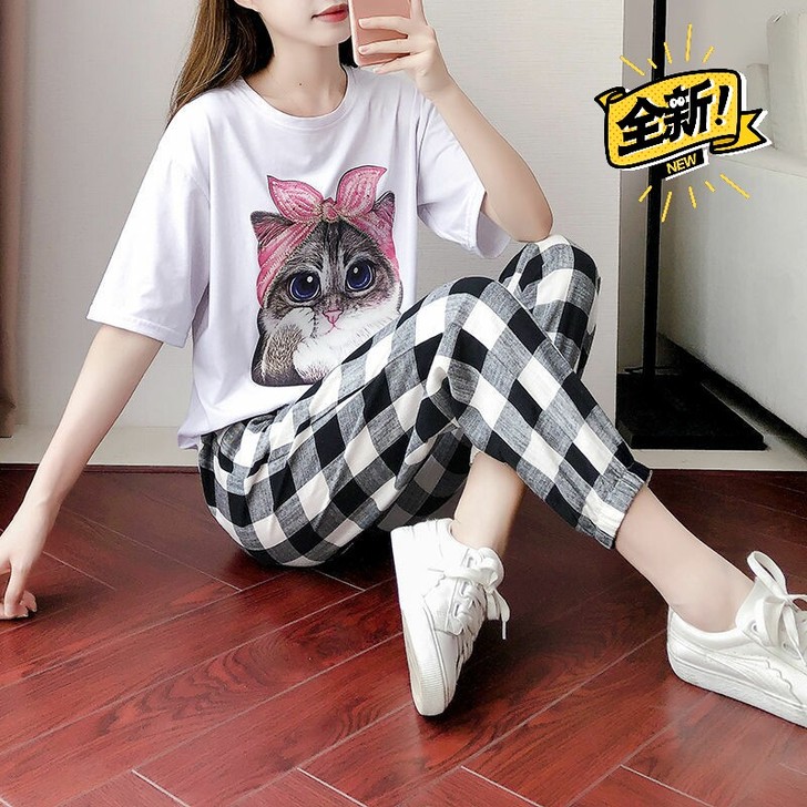 单件/两件套夏季休闲运动套装薄款女宽松韩版...