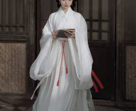 原创魏晋风白色神明少女汉服女秋款古装襦裙中...