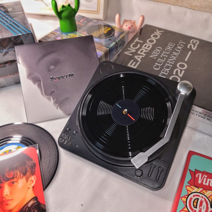 创意复古怀旧黑胶唱片圆形CD音乐杯垫连收纳...