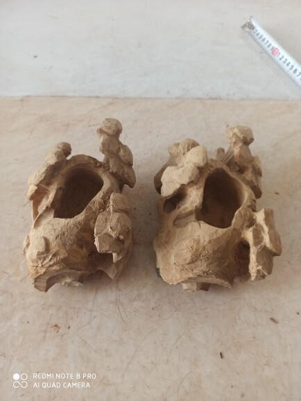 E113黄杨木雕刻半成品摆件料一对