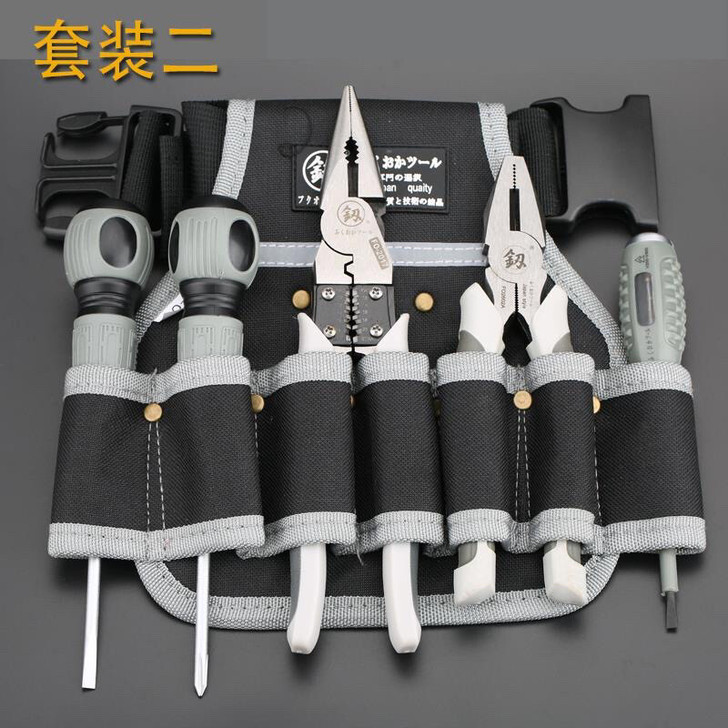 日本福冈工具套装便携式电工工具腰包钳子螺丝...