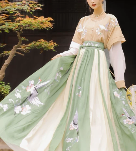 玉术汉服女幽风原创正品坦领齐腰儒裙春夏仙鹤...
