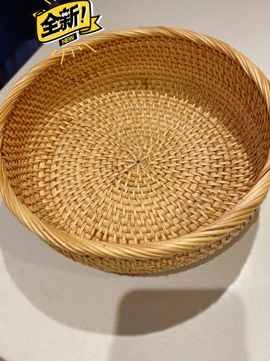 藤编收纳篮手工编织圆形收纳筐越南藤编秋藤水...