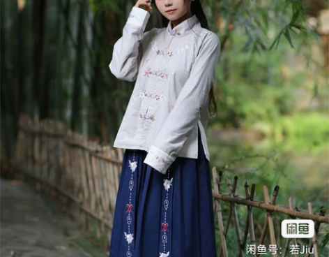 汉服兰若庭流年明制 对襟短袄下裙一套,灰色...