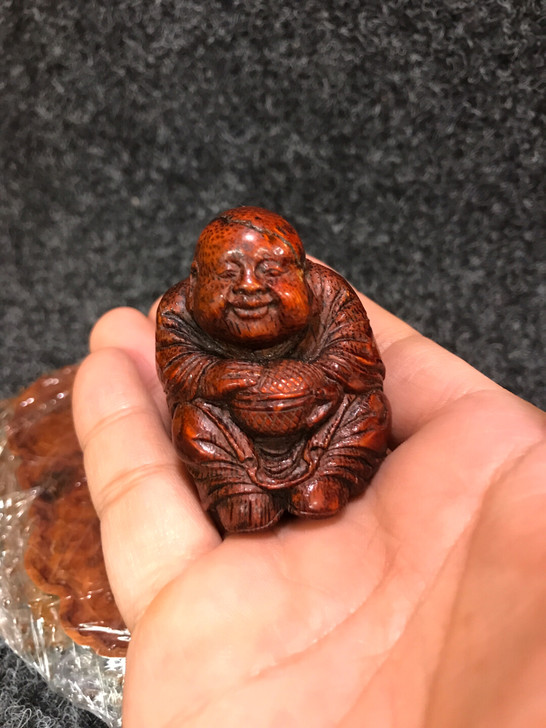 旧藏 竹根雕招财童子