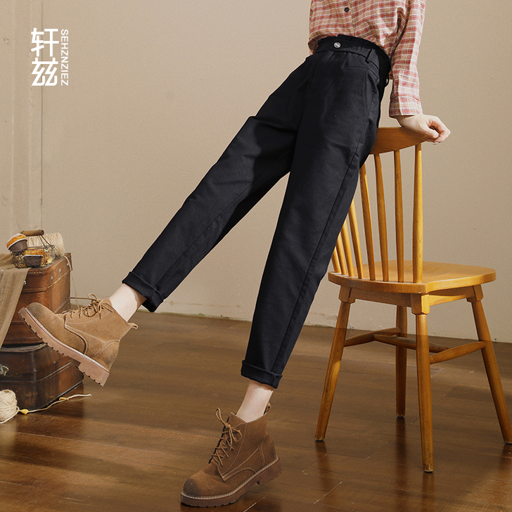 休闲工装裤子女2021春秋新款女裤显瘦高腰...
