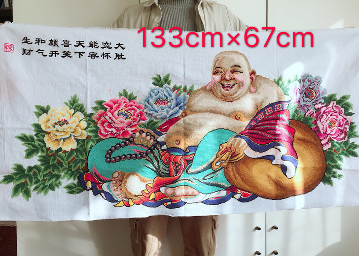 纯手工刺绣画#和气生财喜笑颜开#