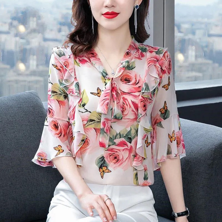 碎花上衣女高端气质系带超仙洋气小衫新款夏季...