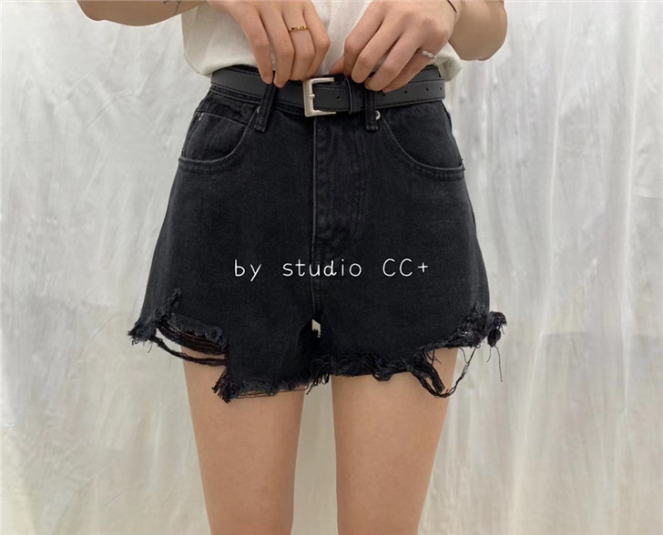 KALANXIU卡蓝秀383高腰黑色牛仔短...