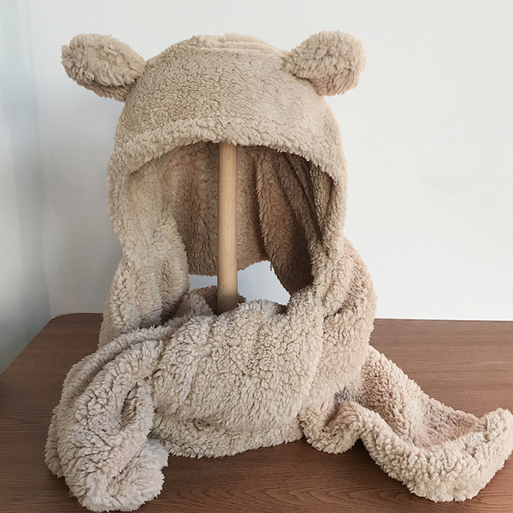 【狂欢价】小熊耳朵围巾一体帽子女jenni...