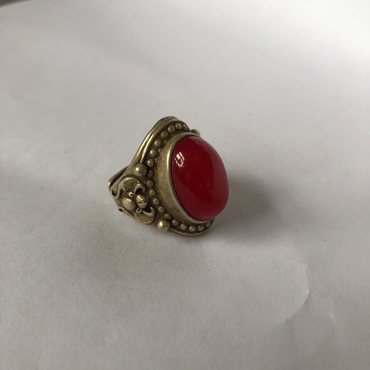 捡漏老物件古玩古董 清朝乾隆年制红宝石金戒...