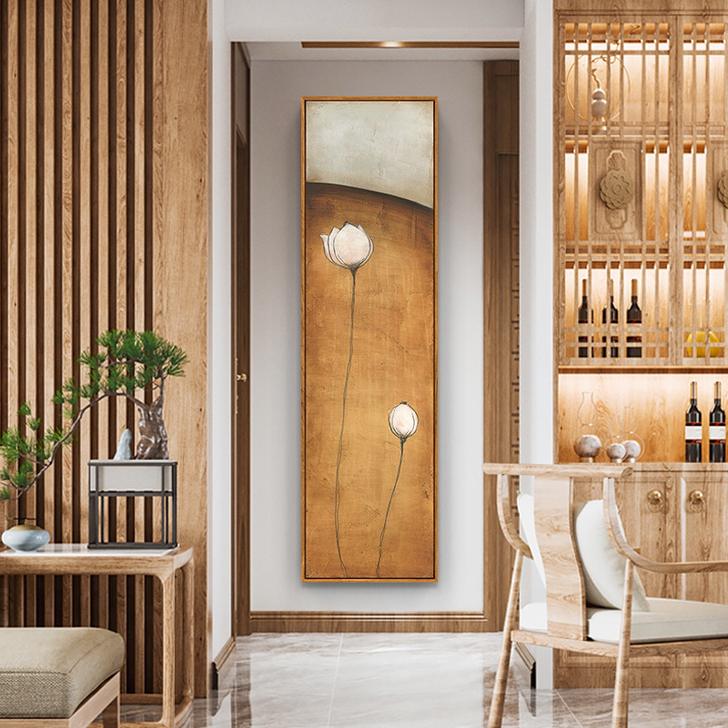新中式禅意玄关画日式原木风走廊挂画竖版家居...