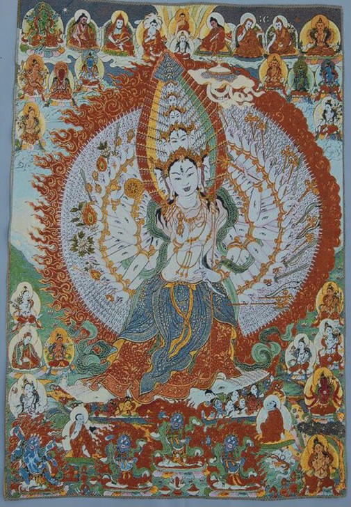 织锦画丝绸刺绣画 藏佛唐卡唐喀 大白伞盖佛...