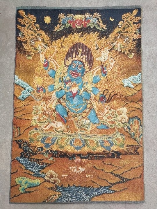 #另类唐卡#织锦唐卡六臂玛哈嘎拉一副苏州刺...