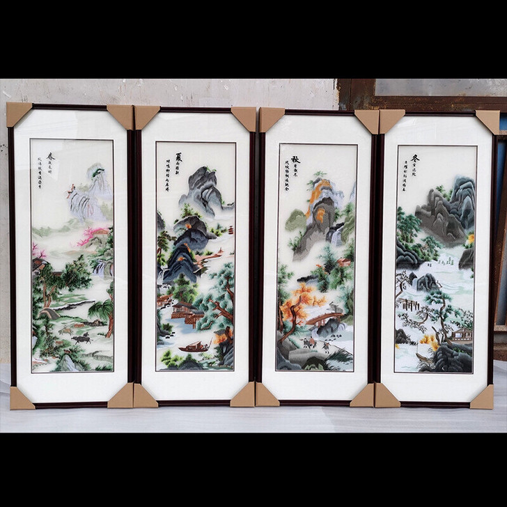 实木刺绣画，春夏秋冬，一套也批发，刺绣工艺，