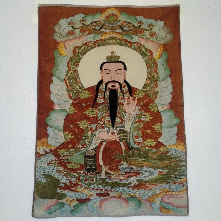 特价，古玩道教三清画像 唐卡刺绣画金丝刺绣...