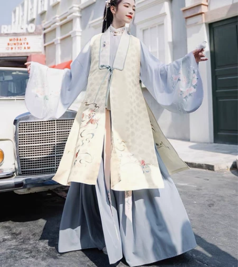 汉尚华莲沁春改良汉服比甲中长款原创正品刺绣...