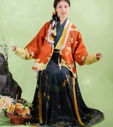 【萤火】花朝记汉服原创毛呢明制对穿半袖印花...