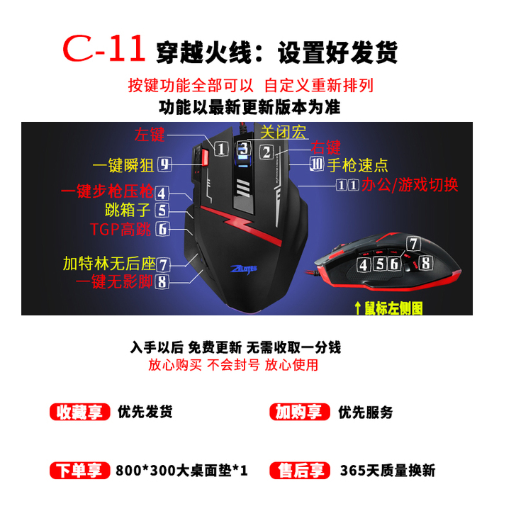 11键驱动宏鼠标穿越火线CF一键瞬狙压枪无...