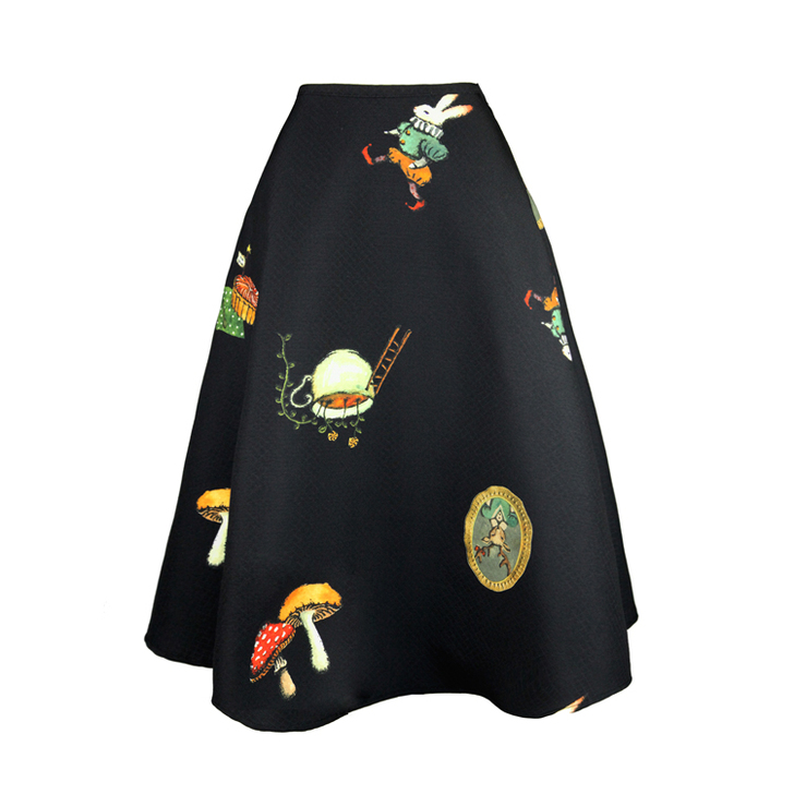 高腰半身裙中长款伞裙复古印花显瘦A字蓬蓬裙...