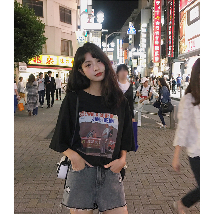 范智乔 牛仔短裤女夏2018港味复古chi...