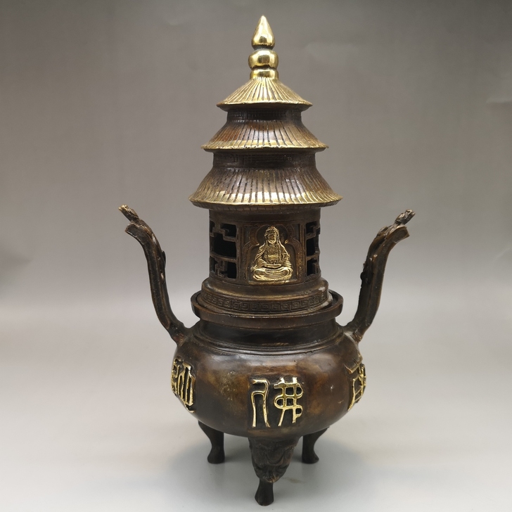 鎏金塔炉 纯铜香炉 铜炉 复古摆件 铜工艺...