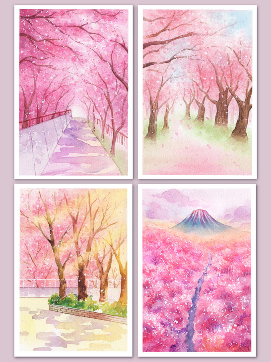 原创水彩手绘作品 樱花系列 水彩画 32k...