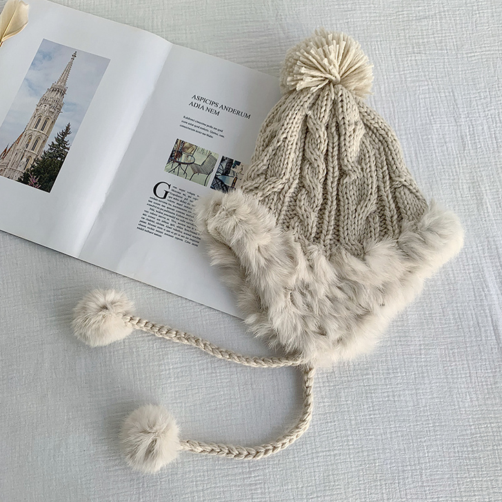 秋冬季毛线帽女韩版可爱毛球护耳雷锋帽冬天保...