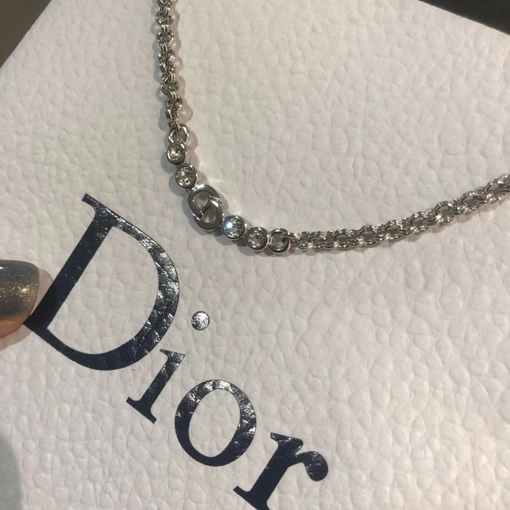 中古珠宝Dior迪奥银色一排水钻项链锁骨链...
