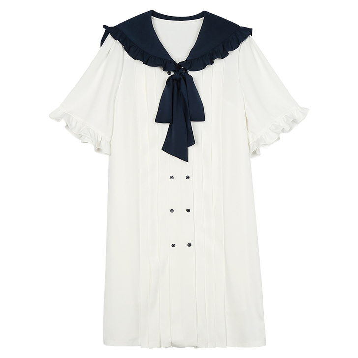 日系海军风短袖连衣裙