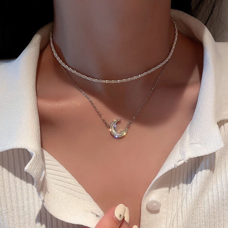 全新 特价波光粼粼银色项链2件套可拆 日韩...