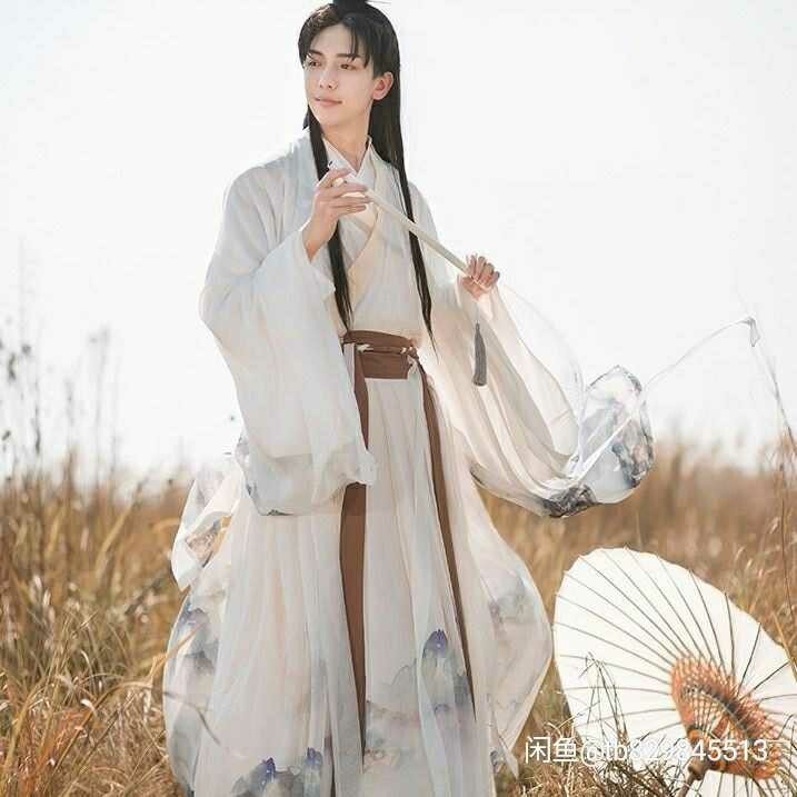 汉服忘川男女cp交领齐腰襦裙印花水墨大袖衫...