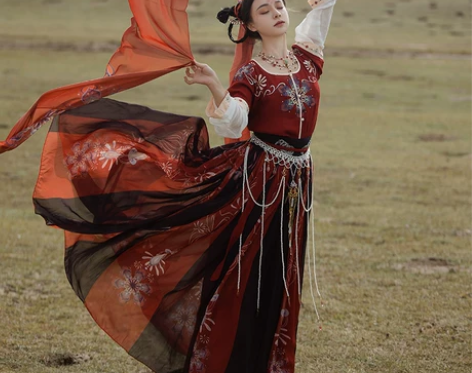 玖月初原创半臂坦领汉服女敦煌飞天中国风唐制...