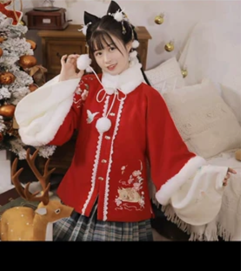 半退坑出,妃亦坊鹿鸣归红色短袄L码,送白色...