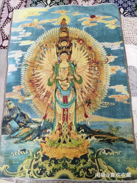高品唐卡，宗教刺绣画 千手观音，丝绸刺绣织...